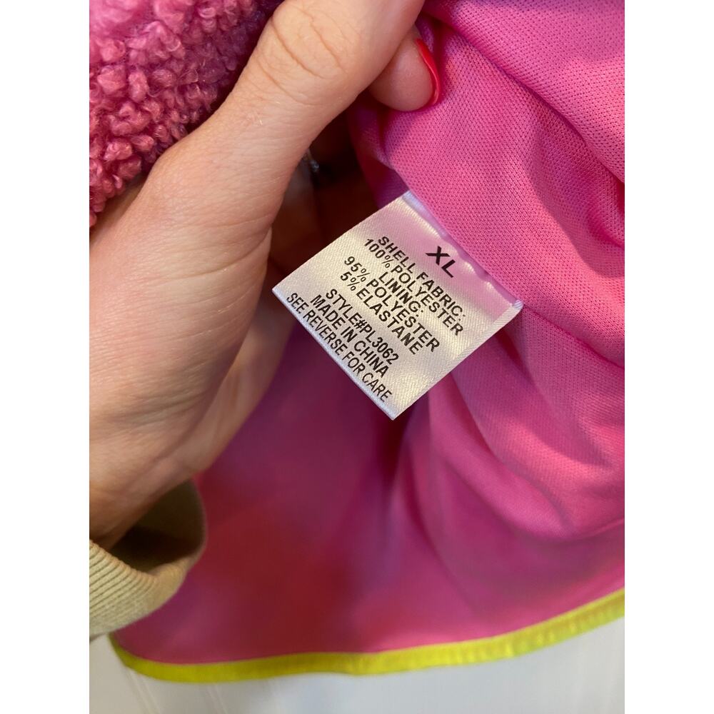 Pink Lily Sherpa Sweatshirt Women's XL Pink / Green Sherpa Quarter-Button - Picture 4 of 5